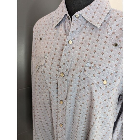 Trevero Purple Gray Floral Western Style Pearl Snap - XL - Picture 2 of 10